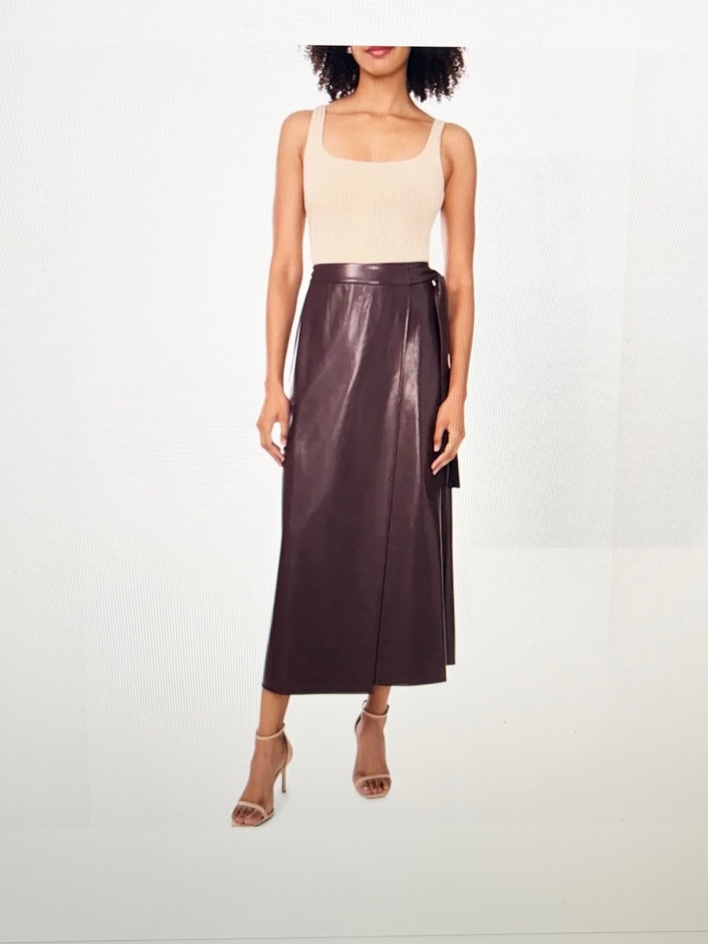 Halogen Faux Leather Wrap Midi Skirt in Chocolate Plum Womens Large